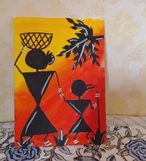 Warli-style artwork on Artixtra canvas