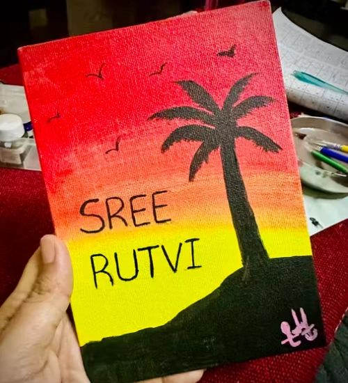 Palm silhouette sunset on Artixtra canvas