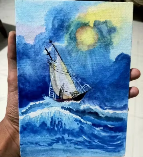 Seascape painted on an Artixtra canvas panel